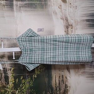 5B Style Womens XL green gray black plaid bodycon spaghetti strap dress